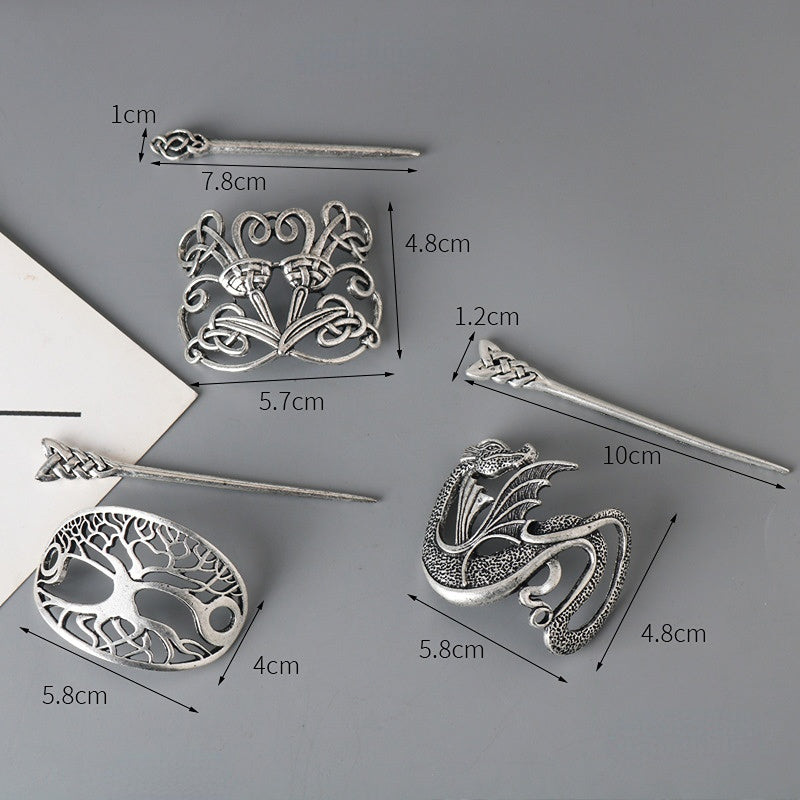 Venta al por mayor de horquillas huecas Retro de aleación de mitología nórdica